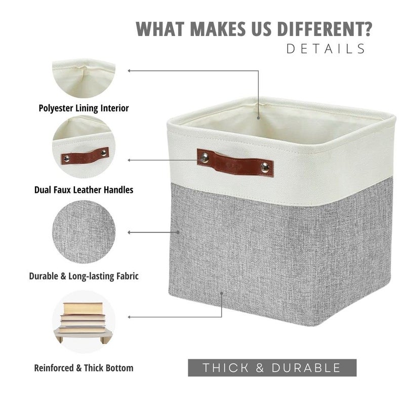 DECOMOMO Storage Cubes, 12x12 Storage Bins, Baskets for Shelves (Grey & White, Cube 12" - 4 Pack) - Image 4
